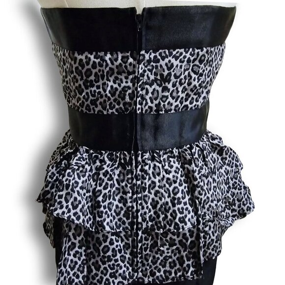 Betsey Johnson ✦ Strapless Leopard Peplum Dress ✦ Black Silk Blend Size 6 NWOT - Picture 6 of 16